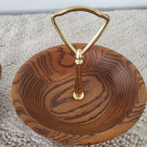 VTG MCM Set Of 2 The Original Walnut Bowl Factory Store 6" Dia Gold Color Handle - Picture 4 of 16